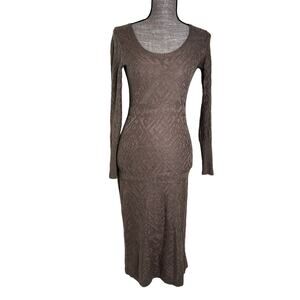 Peruvian Connection Maxi Dress Sz XS Brown Pima Cotton Jacquard Knit Long Sleeve